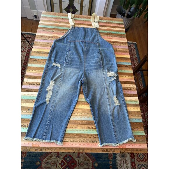 Yesno 1X XL Denim Jean Plus Overalls Bohemian Distress Crop Festival Farm Boho - Picture 1 of 9
